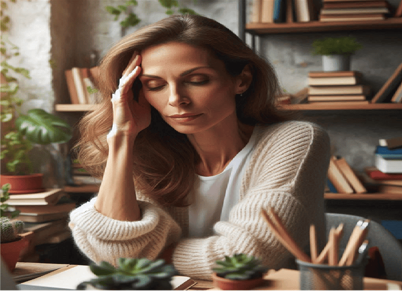 Imagem de uma mulher tendo crise de Cefaleias